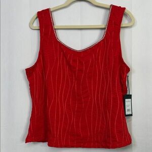 Nicole Miller Stretch Red Rhinestone Neckline Sleeveless Top
